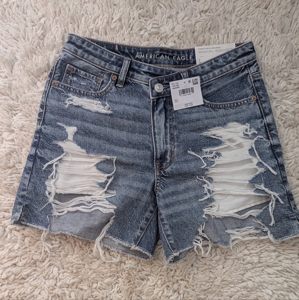 American Eagle Outfitters Blue Distressed Jean Shorts